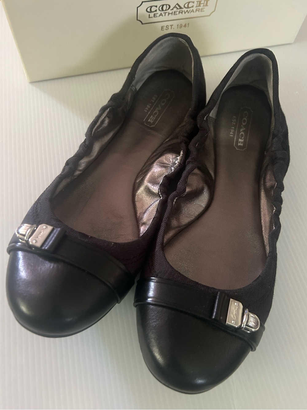COACH Black Leather Ballet Flats